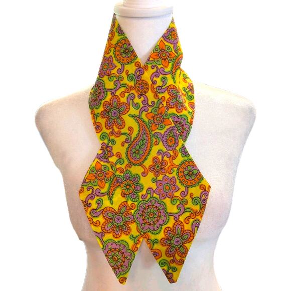 Vtg 1960s Mod Neon Paisley Floral 32" Cravat Neckerchief Head Scarf Hair Tie - Picture 3 of 6